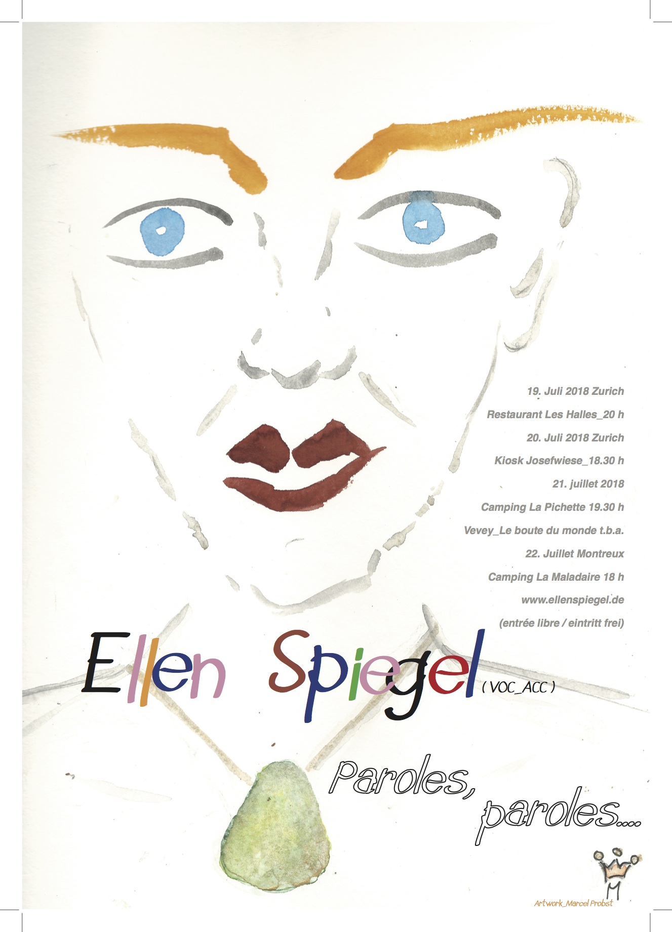 Plakat zur Konzertreise "Parole, parole" von Ellen durch die Schweiz
